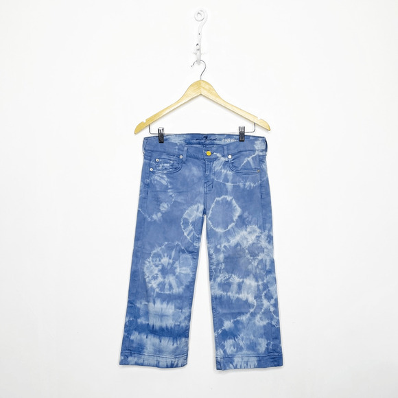 y2k 7 FOR ALL MANKIND CROP DOJO Bleach Dye low rise jeans stretch womens 29 - Picture 1 of 8